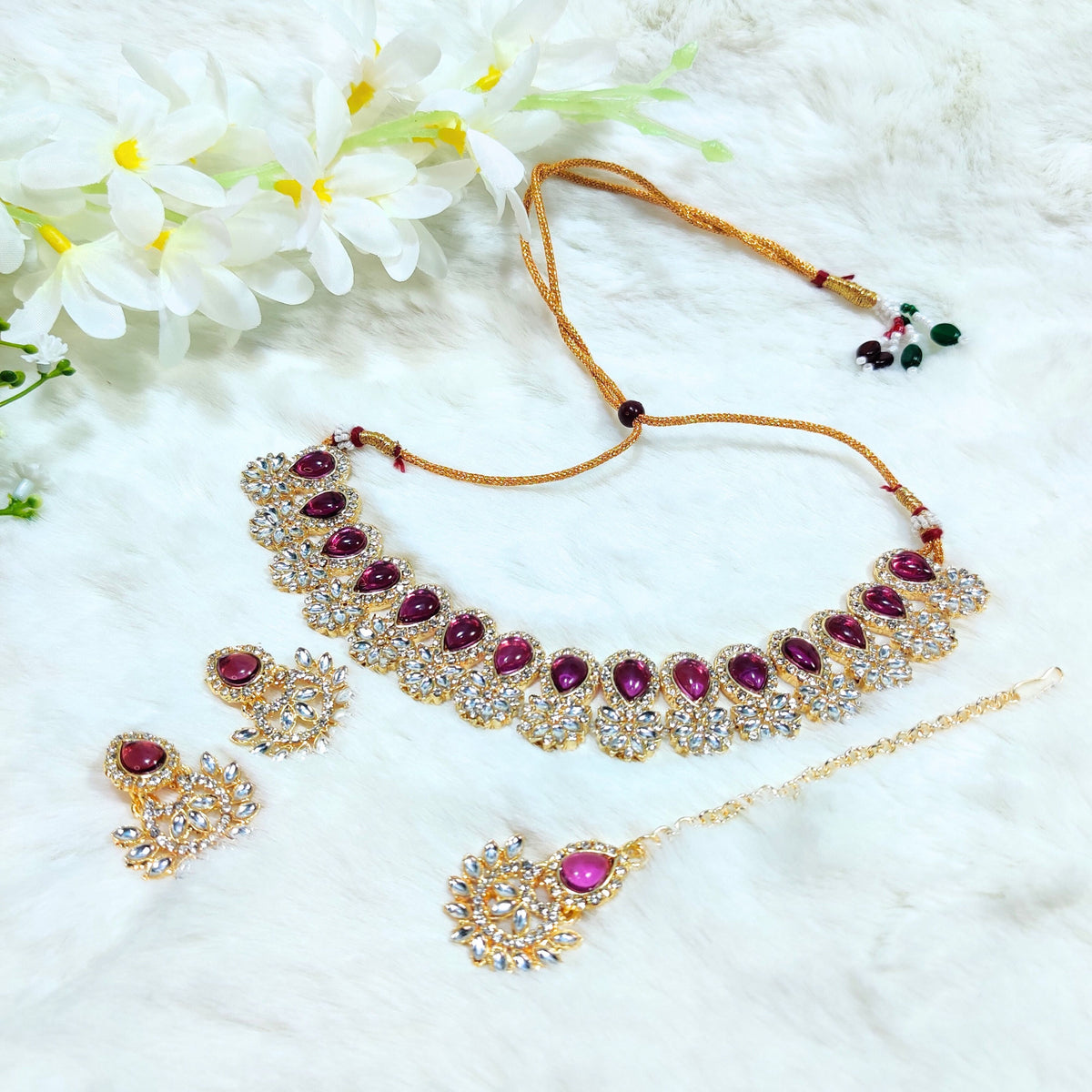 Gorgeous Purple & Clear Crystal Plated Necklace Set