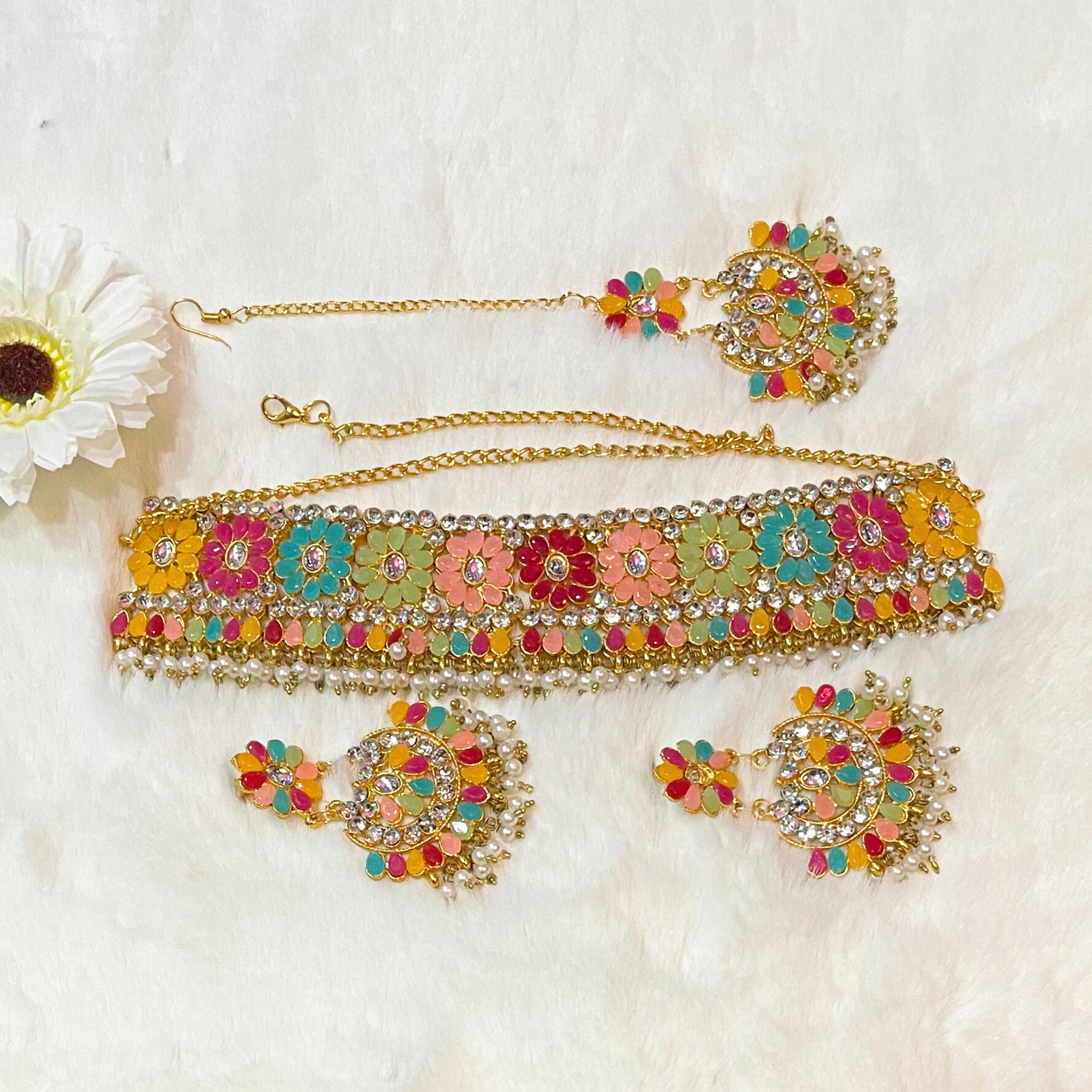 Choker Necklace, Tikli & Earrings Set for Women and Girls