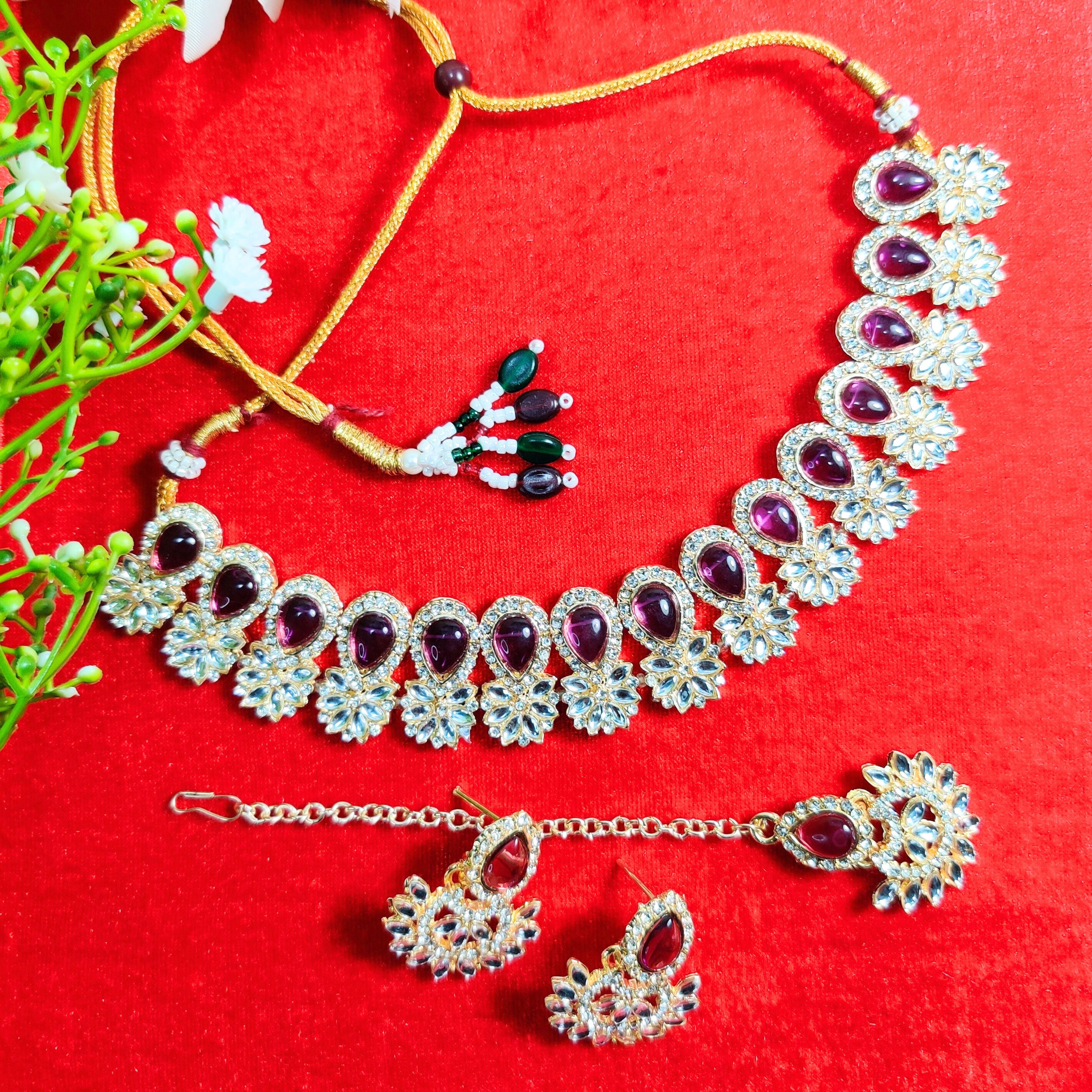 Gorgeous Purple & Clear Crystal Plated Necklace Set