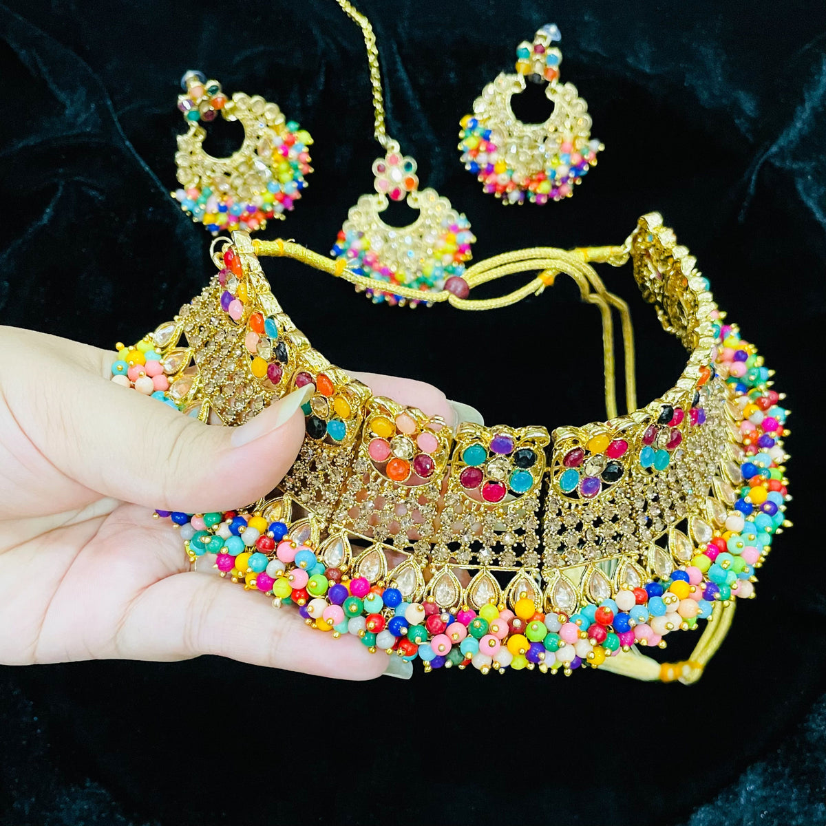 Multi Color Bridal Choker Necklace Set