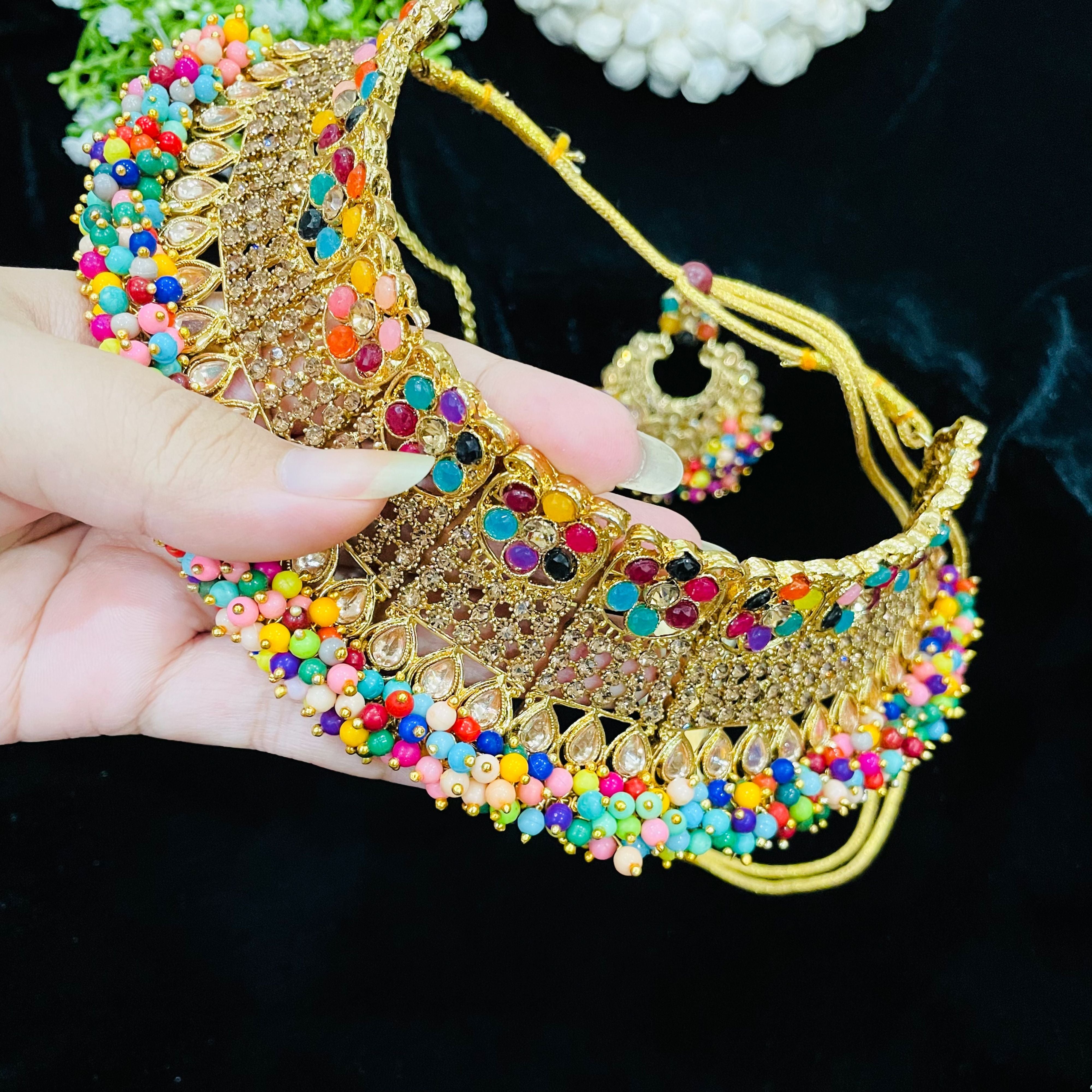 Multi Color Bridal Choker Necklace Set